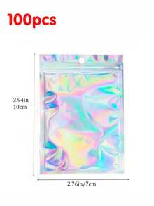 100pcs Reusable Holographic Bags, Laser Rainbow Pattern Self-Sealing Bags In Multiple Sizes, Suitable For Small Business Candy Bags, Front Window Sample Bags, Self-Sealing Bags, Holiday Gift Candy Bags - Multicolor - View 12