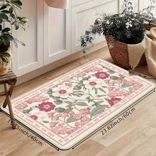 1/2/3pcs HUAJI Luxury Soft Pink/Beige/ Floral Non-Slip Mat - Heavy-Duty Rectangular Mat, High-Density Mat, Bathroom, Hallway - Machine Washable, Pink Tulip & Green Leaf Pattern (Easy Clean) - 40*60cm/15.7*23.6in (1 cái) - Xem 12