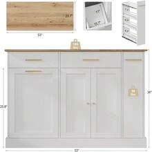 53" Rolling Kitchen Islands With Trash Can Storage, Kitchen Island Cart With 3-Tier Spice Rack, Island Table For Kitchen With Adjustable Shelves, Black/ White/ Blue/ Olive Green/ Mint Green/ Black & Marble/ Grey & Marble - 白色 - 查看 2