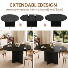 Studyset 43.3in-59in Extendable Round Dining Table For 4-8, Space Saving Kitchen Table With Removable Leaves, Oval Dinner Table For Dining Room, Kitchen, Living Room - màu đen - Xem 5
