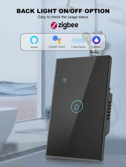 Zigbee Smart Water Heater Switch, 40A/8000W High Power - Requires Tuya Zigbee Gateway, Supports Alexa Voice Control, Remote Timing, Countdown And Group Control Via APP, 9mm Ultra-Thin Tempered Glass Panel With Backlight, Suitable For Bathroom (Black/White)