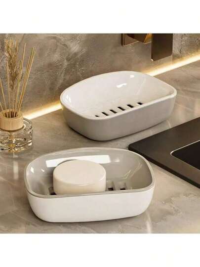 2/1 Pc Budget-Friendly Double Layer Soap Dish, PP Plastic Soap Holder With Hollow Out & Anti-Slip Base, Residue-Free Fast-Dry Design, Fits 99% Soap Sizes, Perfect Storage Rack For Bathroom Vanity, Sink, Shower & Toilet, Lightweight Sturdy Budget-Friendly Bathroom Organizer Must-Have For Graduation Season Dorm, Bathroom, Bathroom Storage, Kitchen, Holiday Essential, Valentine's Day, Home & Living