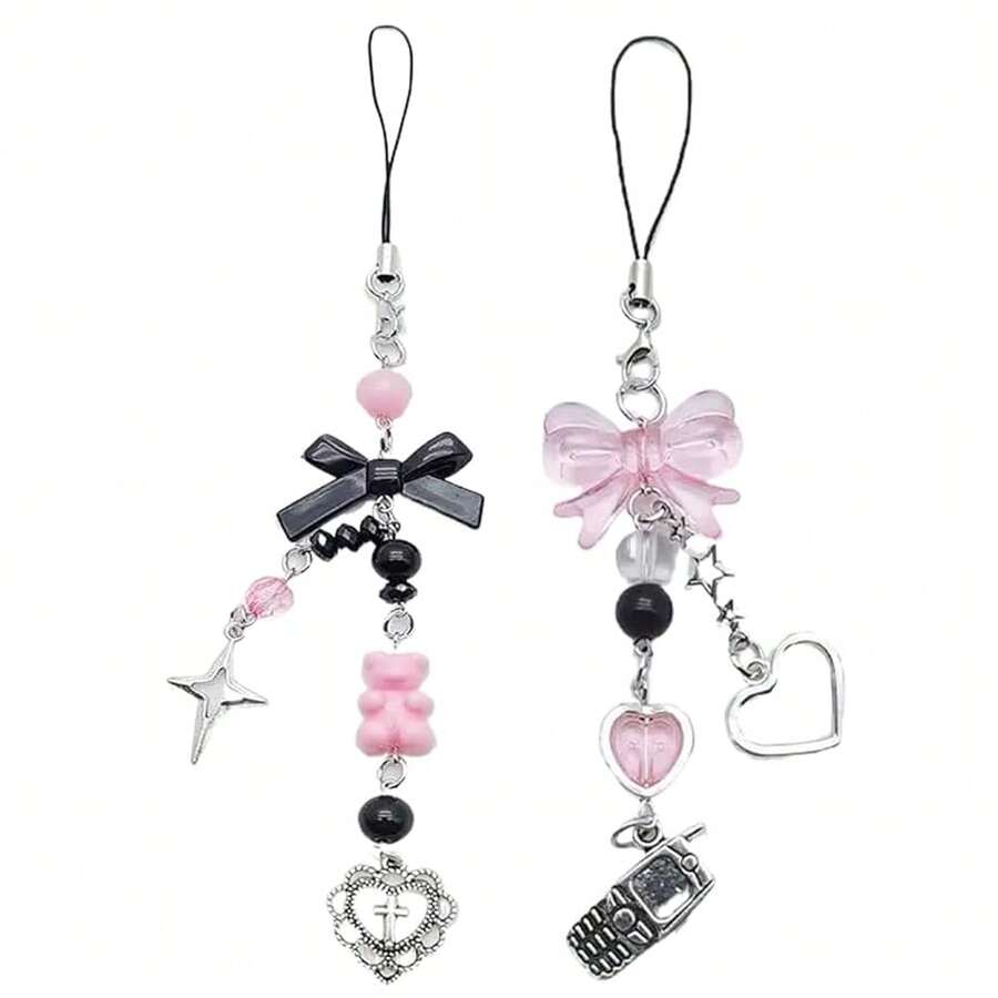 1-4PCS Cute Phone Charms Aesthetic Y2K Cell Phone Charms Strap Strawberry Butterfly Star PhoneCharm Y2K Accessories For Bag Keychain  Camera Pendants Decor - 2 cây cung - Xem 1