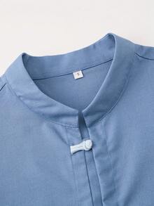 Men's Tang Suit Tai Chi Uniform Hanfu Kung Fu Uniform Chinese Style Stand-Up Collar Shirt - Blue - View 3