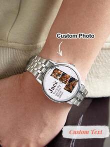 1pc Customized Engraved Photo Watch With Metal Strap, Personalized Photo Watch Gift For Boyfriend, Husband, Valentine's Day, Birthday, Graduation, Wedding, Father's Day