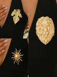 1枚创意狮子、枫叶、向日葵、火焰胸针，金属动植物翻领别针，适用于西装、连衣裙