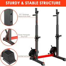 Squat Rack, Adjustable Barbell Rack, Height-Adjustable, Multifunctional Barbell Rack, Up To 250 Kg - Red - View 8