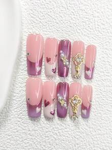 Bộ 10 miếng dán móng tay gel màu tím quyến rũ, bao gồm móng giả hình quan tài, móng hạnh nhân, móng mỏ vịt, móng dán kiểu Pháp, hình ngôi sao, hình cỏ bốn lá, hình trái tim vẽ tay, ngọc trai, đá quý, móng gel màu tím ombre, móng hồng. Kèm theo bộ dụng cụ (1 miếng dán gel + 1 dũa móng), thích hợp cho nữ giới diện đi dự tiệc, ngày Valentine, các ngày lễ. Món quà tuyệt vời dành cho phái đẹp. - Nhiều màu - Xem 18