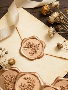 Bộ 20/30/50/60/90/100 miếng dán niêm phong bằng sáp họa tiết lá bạch đàn, dùng để dán phong bì thiệp mời cưới, nhãn dán tự dính, thích hợp cho đám cưới, thiệp mời, phong bì, bao bì quà tặng, Giáng sinh và các dịp khác. - Đồng - Xem 4