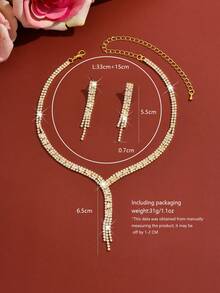 Bộ trang sức pha lê lấp lánh gồm 1 bộ, dây chuyền tua rua dài hình chữ Y và bông tai dáng dài, phụ kiện pha lê sáng bóng phù hợp cho tiệc cưới, lễ hội, quà tặng Ngày Valentine/Lễ Tạ ơn. - Nhiều màu - Xem 5