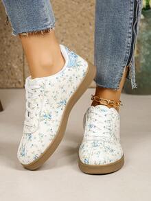 Women's Fashion Floral Casual Lace-Up Flat Sneakers, Versatile Outdoor Sports Shoes For Autumn (Please Refer To The Size Chart In The Image When Purchasing),Trainers Women - Baby Blue - View 4