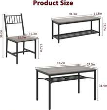 Juego de Mesa de Comedor para 4 Personas con Banco y sillas, Juego de Mesa de Cocina de 4 Piezas con Almacenamiento, Mesa de Comedor Que Ahorra Espacio para Apartamentos y comedores - Gris - Ver 2