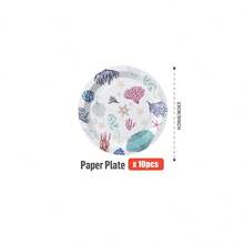 1 Set Of 25 Disposable Party Supplies With Ocean Fossil Design Plates, Napkins, Cups - Suitable For Birthday, Wedding, Theme Party, Family Picnic - Multicolor - View 13