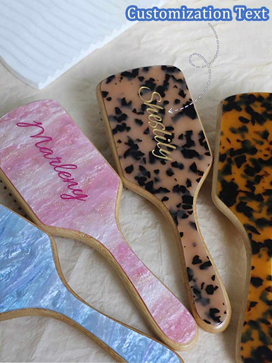 1pc Customized Laser Engraved Air Cushion Hair Comb, Personalized Acrylic Shiny Pearl Textured Name Design, Unique Bridesmaid Party Gift, Gift For Her/Mom - Multicolor - View 1