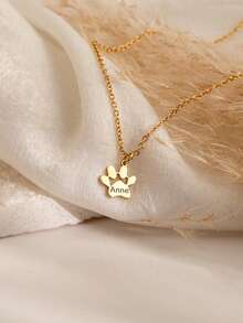 Sipuris Customized Dog Paw Engraved Necklace, Unisex Stainless Steel Hip Hop Pet Pendant, Exquisite Gift For Pet Lovers - Yellow Gold - View 3