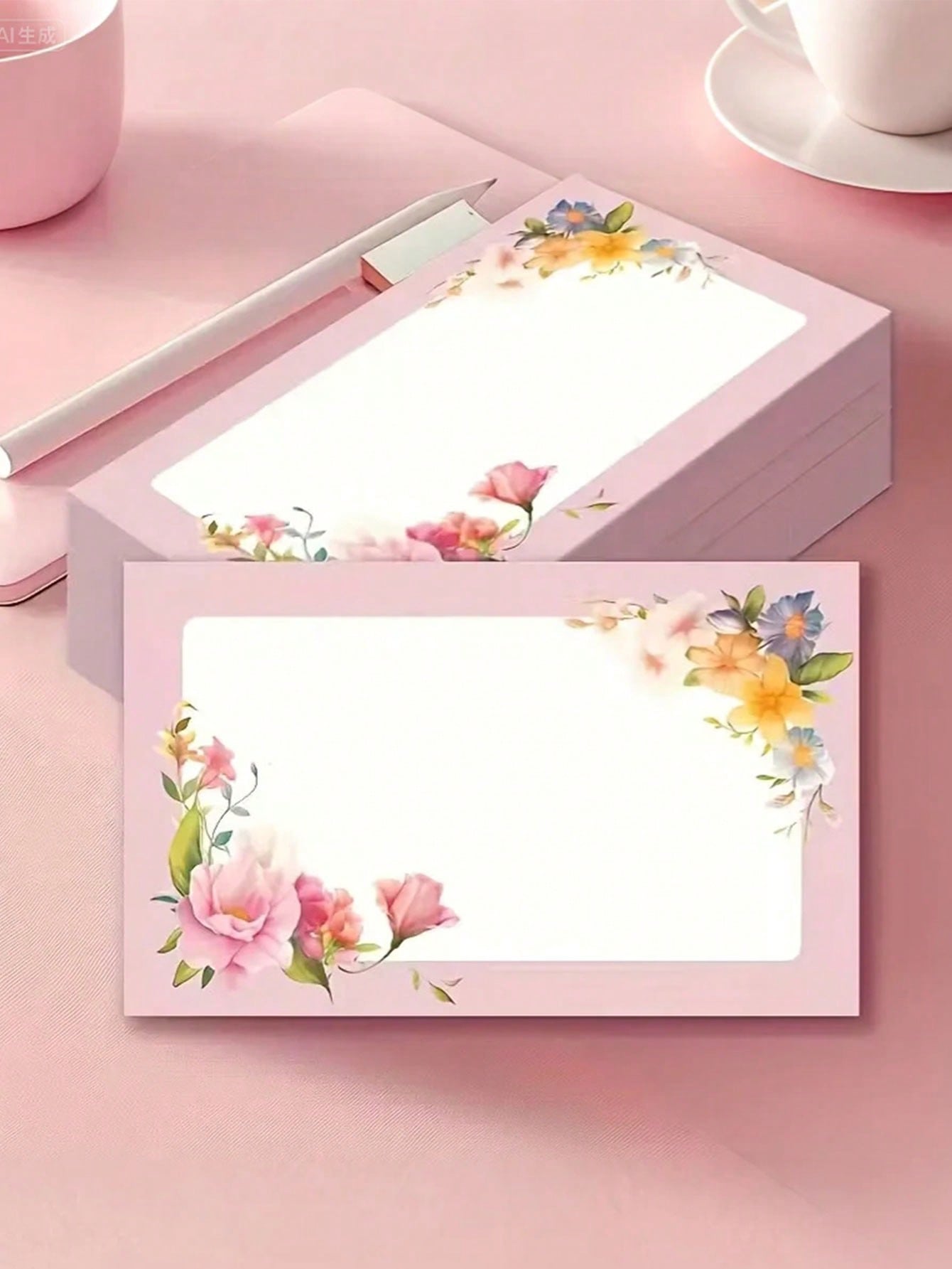 100 cards / 50 pink cards with floral patterns, bl...