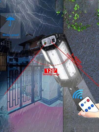 Luce da inondazione solare a 43 LED ad ampio angolo, luce stradale solare da esterno, lampada stradale da esterno a 43 LED dal crepuscolo all'alba, luce stradale solare impermeabile con sensore di movimento, luce da giardino con telecomando