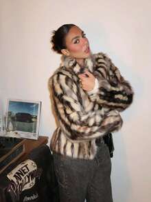 Áo khoác lông giả kiểu retro độc đáo dành cho nữ, thời trang và phong cách cho mùa thu/đông. - Nhiều màu - Xem 8