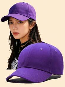 1pc Purple Sports Style Adjustable Metal Buckle Baseball Cap, Suitable For Outdoor Activities - A - View 1