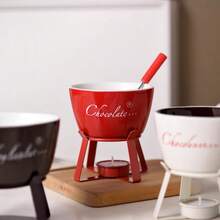 一套陶瓷巧克力火锅套装，含叉子 - 可用于融化巧克力、奶酪酱和加热糖果 - 甜点派对套装，是约会之夜、婚礼、生日派对和情人节礼物的理想之选 - 易于清洁 - 彩色 - 查看 3