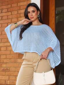 Women's Batwing Knit Cape, Stylish Fashion Poncho, Spring/Winter Knit - Beige - View 4
