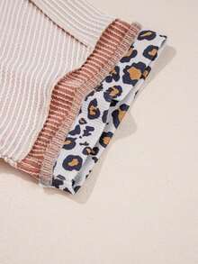 Acelitt Áo thun ngắn tay cổ tròn, màu trơn, phối họa tiết da báo, có cổ, kiểu dáng thường ngày, thích hợp mặc mùa hè. - Màu be - Xem 8