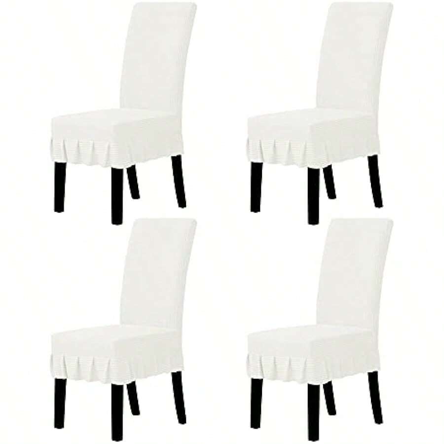 Easy-Going Dining Chair Covers Stretch Parsons Chair Slipcover With Skirt Chair Covers For Dining Room Restaurant Banquet (2 PCS, Light Gray) Local Shipping - 奶油 - 查看 1