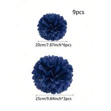 9pcs/27pcs Paper Pom Poms, Navy Blue Paper Flowers, Indigo, Black Decorative Pom Poms, Navy Blue Tissue Paper Flowers, Fluffy Hanging Decor, Suitable For Scene Decor, Home Decor, Room Decor, Birthday Party Decor, 1st Birthday, Wedding Favors, Business Graduation Gifts, Christmas Decoration - Navy Blue - View 13