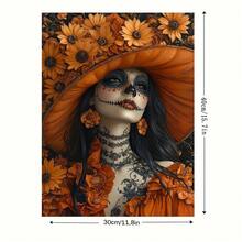 1Pc Wooden Frame Wrapped Canvas Painting, Orange Flower Sugar Skull Art, Modern Living Room And Bedroom Wall Decoration, Home And Office Wall Decoration, Perfect Gift And Home Decoration, Wrapped Canvas Painting, 2D Flat - Orange - View 4