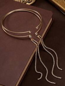 Women's Metal Cuff Bracelet, Long Tassel Crystal Arm Band, Sexy Party Style Arm Jewelry - Golden - View 5