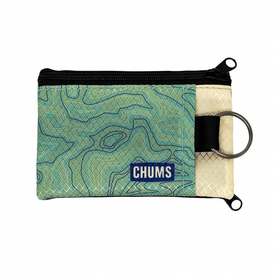 Surfshorts Wallet - Lightweight Slim Wallet W/RFID BlocFKing Card - Zippered, Minimalist Wallet W/Key Ring - Patterns - Topografi - View 1