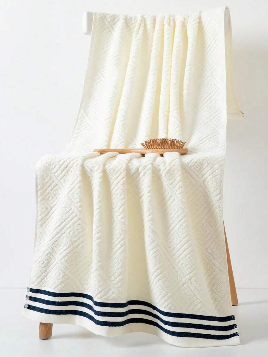 1pc Medium Bath Towel, 100% Cotton, Thin, Jacquard Pattern, White, Rectangular 70*140cm, Suitable For Adults, Swimming, Bathing, Wrapping, Or 34*74cm Hand Towel, Square 34*34cm Handkerchief, Quick-Drying, Absorbent, Soft, Suitable For Bathroom, Kitchen, Travel, Holiday Gifts, Gym, Beach, Hotel, Beauty Salon, Barbershop, Outdoor