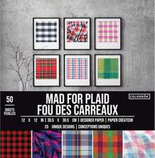 Colorbok Patterned Cardstock Paper 12x12, 50 Sheets Of Square Scrapbook Paper For Crafts And Card Making, Single Sided, Bulk Pack With 25 Unique Designs, Mad For Plaid - ColorF - 查看 1