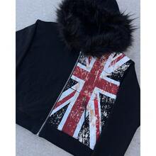European And American Hooded Cardigan Sweater Black Hairy Hat Loose Hoodie Men And Women Can Wear Tops - 黑色 - 查看 5