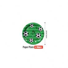 一套绿色星星足球图案一次性餐盘、餐巾纸、纸杯，适合25位客人使用，一次性纸盘，派对用品，适用于生日、婚礼、主题派对、家庭野餐等。 - 彩色 - 查看 10