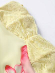 优雅浪漫性感休闲度假约会碎花蕾丝连衣裙，夏季连衣裙，女士优雅连衣裙，休闲长裙，夏季度假装扮，碎花连衣裙 - 黃色 - 查看 8