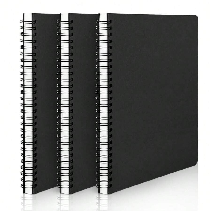 EUSOAR Spiral Lined Notebook, A5 3packs 5.5\X8.3\ 120 Pages Hardcover Lined Travel Writing Journal, Notepad Sketchbook, Students College Office Business Subject Diary Ruled Spiral Book Journal-Black - Black - 查看 1