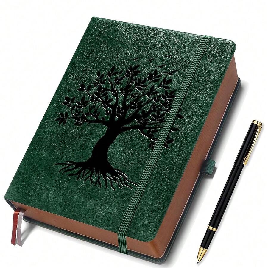 Thick Lined Journal Notebook With Pen, 360 Pages 100gsm Paper, Brown Sprayed Edge, Journal For Writing B5 Ruled Notebook ,Leather Hardcover,Perfect For Work, Office Or Schoolsss, 7.8'' X 10'' Dark Green - 深綠色B5線 - 查看 1