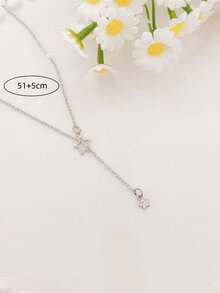 1 件银色简约 Y 形星形吊坠项链，适合女性日常佩戴、约会、生日、婚礼、派对（避免接触水） - 銀色 - 查看 4