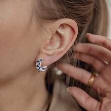 Bông tai bạc 925, kiểu dáng thanh lịch tối giản, đính đá Cubic Zirconia, thiết kế vòng đôi, thích hợp đeo hàng ngày, quà tặng sinh nhật. - Bạc - Xem 2