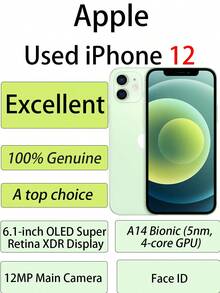 Apple iPhone12 5G正品二手手機 A14晶片 享超高性價比 續航力持久128GB 97新75%電池容量 (Chinese version, No eSIM) 綠色 - 綠色 - 查看 1