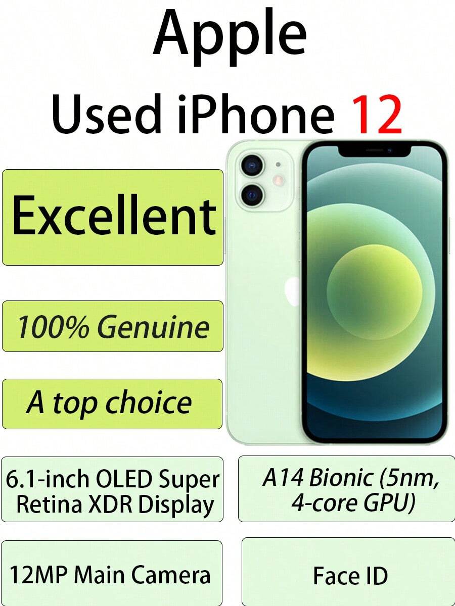 Apple iPhone12 5G正品二手手機 A14晶片 享超高性價比 續航力持久128GB 97新75%電池容量 (Chinese version, No eSIM) 綠色 - 綠色 - 查看 1