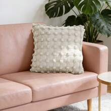 1pc European Style Pillow Cover Decoration Farmhouse Cushion Cover Bohemian Style, Square Cushion Cover Three-Dimensional Grid Decoration, Suitable For Living Room Sofa Bed Bedroom Car, Home Decoration - Beige - View 1
