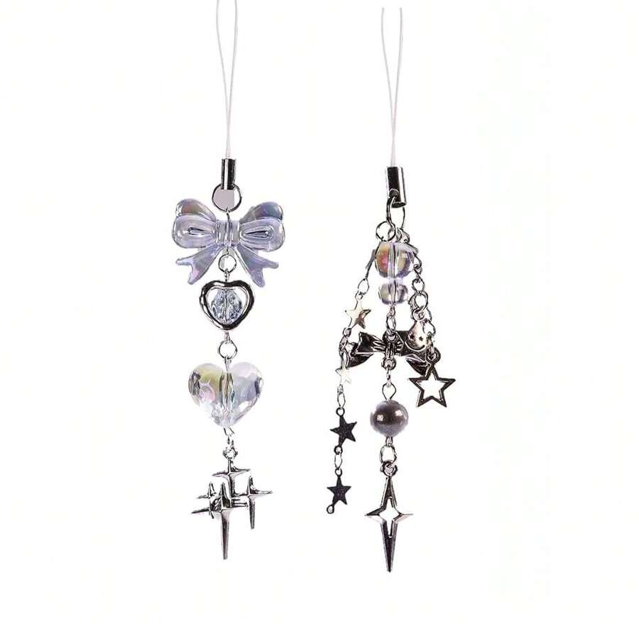 1-4PCS Cute Phone Charms Aesthetic Y2K Cell Phone Charms Strap Strawberry Butterfly Star PhoneCharm Y2K Accessories For Bag Keychain Camera Pendants Decor - 2x藍心星 - 查看 1