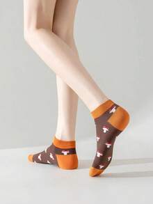 5/10双装随机女士休闲蘑菇印花袜子，透气柔软舒适，适合休闲、运动和日常穿着。 - 彩色 - 查看 7