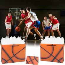 13" Basketball Party Favor Gift Paper Bags, Large Basketball Gift Wrap Bag With Tissue Paper For Sports Party Birthday Goodie Gifts Treat Wrapping Bags - 橘子 - 查看 3