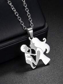 1件时尚温馨的不锈钢亲子吊坠项链，母亲节/父亲节礼物 - 銀色 - 查看 9