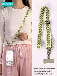 Koolife 1pc Adjustable Long Crossbody Phone Lanyard, Leaf Texture Wide Fabric Strap With Rotatable Metal Clip, INS Style Durable Anti-Chafing Fashion Accessory, Hands-Free For Outdoor Travel Daily Use, Fit For Phone Neck/Shoulder Hanging & Small Wallet Compatible With Android And Most Smartphone,Gifts For Mother, Family, Friends, Kids, Birthday, Holiday Phone Chain - Multicolor - View 3