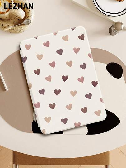 1pc Brown Heart Pattern Protective Case, Suitable For Kindle 2024, Kobo, Kindle NK 11/Kindle Kids Edition/Kindle Paperwhite 5, E-Book Reader Protective Cover With Auto Wake/Sleep Function, Slim And Convenient, Perfectly Fit To Protect Your Reading Device, Romantic Valentine's Day Gift.