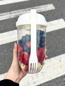 1 Fat Loss Salad Cup, Oat Salad Cup, Yogurt Cup With Spoon Lid, Milk Low Fat Weight Loss Healthy Mason Cup, Portable Slimming Cup, Salad Shaker With Fork - Portable Breakfast Cup, Yogurt, Milk And Other Healthy Lunch Containers, Picnic Lunch Salad Cup, Fitness Low Fat Vegetable Salad Bowl, Portable Fruit And Vegetable Milk Cup, Kitchen Supplies, Kitchen Tools, Back To School Supplies, Suitable For Office Use - White - View 1